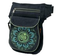 GURU SHOP Stoff Sidebag & Gürteltasche Aum Mandala, Goa Gürteltasche, Bauchtasche - Schwarz/grün, Unisex - Erwachsene, Baumwolle, 25x17x4 cm