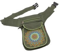GURU SHOP Stoff Sidebag & Hüfttasche Mandala, Goa Gürteltasche, Bauchtasche aus Nepal - Olivgrün, Unisex - Erwachsene, Baumwolle, 28x20x3 cm