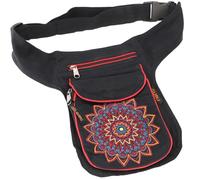 GURU SHOP Stoff Sidebag & Hüfttasche Mandala, Goa Gürteltasche, Bauchtasche aus Nepal - Schwarz/rot, Herren/Damen, Baumwolle, Size:One Size, 25x20x4 cm, Festival- Bauchtasche Hippie