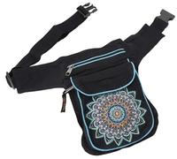 GURU SHOP Stoff Sidebag & Hüfttasche Mandala, Goa Gürteltasche, Bauchtasche aus Nepal - Schwarz/türkis, Herren/Damen, Baumwolle, Size:One Size, 25x20x4 cm, Festival- Bauchtasche Hippie