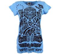 GURU SHOP Sure T-Shirt Tribal Elefant - Hellblau, Damen, Size:S