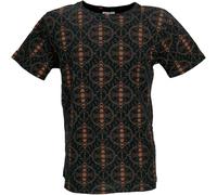 GURU SHOP T-Shirt mit Psychedelischem Druck, Goa T-Shirt - Schwarz/rost, Herren, Size:M