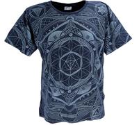 GURU SHOP Tibet & Buddhist Art T-Shirt, Flower of Life Mandala Stonewash T-Shirt - Dunkelblau, Herren, Baumwolle, Size:M