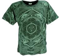 GURU SHOP Tibet & Buddhist Art T-Shirt, Flower of Life Mandala Stonewash T-Shirt - Grün, Herren, Baumwolle, Size:XL