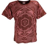 GURU SHOP Tibet & Buddhist Art T-Shirt, Flower of Life Mandala Stonewash T-Shirt - Weinrot, Herren, Baumwolle, Size:L