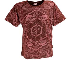 GURU SHOP Tibet & Buddhist Art T-Shirt, Flower of Life Mandala Stonewash T-Shirt - Weinrot, Herren, Size:S