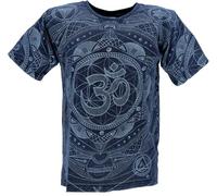 GURU SHOP Tibet & Buddhist Art T-Shirt, OM Mandala Stonewash T-Shirt - Dunkelblau, Herren, Size:M