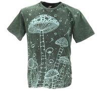 GURU SHOP Tibet & Buddhist Art T-Shirt, Pilz Stonewash T-Shirt - Grün, Herren, Size:L