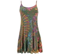 GURU SHOP Unikat Batik Minikleid, Batikkleid, Boho Hippiekleid - Olive, Damen