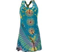 GURU SHOP Unikat Batik Minikleid, Boho Tank-Kleid - Petrol, Damen