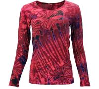 GURU SHOP Unikat Batik Shirt, Boho Langarmshirt - Rot, Damen