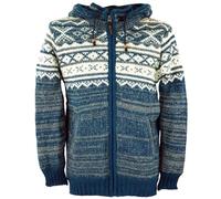 GURU SHOP Unisex Strickjacke mit Norwegermuster, Wolljacke, Nepaljacke Blau - Modell 22, Herren, Size:M