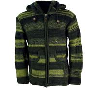 GURU SHOP Unisex Strickjacke Wolljacke Nepaljacke Batik Olive - Modell 25, Herren, Wolle, Size:M