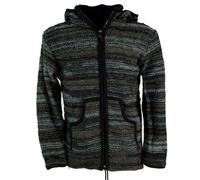GURU SHOP Unisex Strickjacke, Wolljacke, Nepaljacke Batik Schwarz - Modell 24, Herren, Wolle, Size:XXL