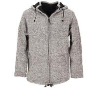 GURU SHOP Unisex Wolljacke aus Nepal, Warme Gefütterte Strickjacke Grau Melliert - Modell 3, Herren, Wolle, Size:M