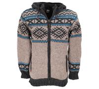 GURU SHOP Unisex Wolljacke mit Nordischem Muster, Gefütterte Strickjacke - Grau/blau, Herren, Size:M