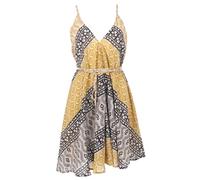 GURU SHOP Wandelbares Minikleid aus Baumwolle, Handbedrucktes Sommerkleid - Beige/gelb, Damen