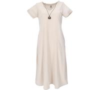 GURU SHOP Weiches Bequemes Baumwollkleid, Sommerkleid mit Taschen im Leinen-Look - Leinenfarben, Damen, Size:XL