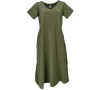 GURU SHOP Weiches Bequemes Baumwollkleid, Sommerkleid mit Taschen im Leinen-Look - Olivgrün, Damen, Baumwolle, Size:M