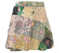 GURU SHOP Weit Schwingender Patchwork Wickelrock, Minirock, Upcyceling Baumwoll-Sommerrock, Damen, Grün/bunt, Baumwolle, Size:One Size