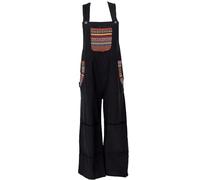 GURU SHOP Weite Latzhose, Ethno Style Boho Oversize Einteiler, Overall - Schwarz, Damen, Size:S/M