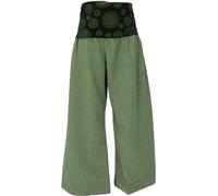 GURU SHOP Weite Marlenehose, Wellnesshose, Yogahose, Boho Hose mit Breitem Bund - Grün, Damen, Baumwolle, Size:S