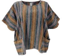 GURU SHOP Weites Boho Blusentop mit Fledermausärmeln, Maxibluse Für Starke Frauen - Petrol/senf, Damen