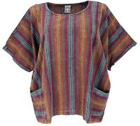 GURU SHOP Weites Boho Blusentop mit Fledermausärmeln, Maxibluse Für Starke Frauen - Rot/senf, Damen, Baumwolle