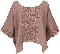 GURU SHOP Weites Boho Blusentop mit Fledermausärmeln, Maxibluse mit Handgefertigtem Druck - Braun, Damen