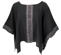 GURU SHOP Weites Boho Blusentop mit Fledermausärmeln, Maxibluse mit Handgefertigtem Druck - Schwarz, Damen, Baumwolle