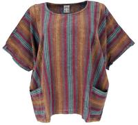 GURU SHOP Weites Boho Blusentop mit Fledermausärmeln, Maxibluse, rot/senf