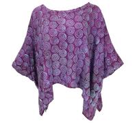 GURU SHOP Weites Boho Plus Size Blusentop mit Fledermausärmeln, Maxibluse mit Handgefertigter Batik, Strandtop - Lila, Damen, Synthetisch