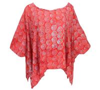 GURU SHOP Weites Boho Plus Size Blusentop mit Fledermausärmeln, Maxibluse mit Handgefertigter Batik, Strandtop - Rot, Damen, Synthetisch