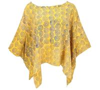 GURU SHOP Weites Boho Plus Size Blusentop mit Fledermausärmeln, Maxibluse mit Handgefertigter Batik, Strandtop - Gelb, Damen, Synthetisch