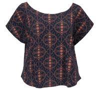 GURU SHOP Weites Damen T-Shirt, Oversize Goashirt mit Psychedelischem Druck - Schwarz/rost, Size:M/L