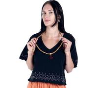 GURU SHOP Weites Top mit Handgefertigtem Druck, Leinenlook Boho Blusentop - Schwarz, Damen, Baumwolle, Size:L