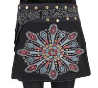 GURU SHOP Wickelrock, Bestickter Kurzer Goa Rock, Cacheur - Schwarz/grau, Damen, Baumwolle