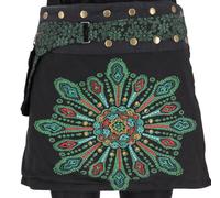 GURU SHOP Wickelrock, Bestickter Kurzer Goa Rock, Cacheur - Schwarz/grün, Damen, Baumwolle