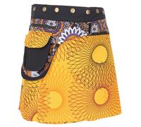 GURU SHOP Wickelrock, Kurzer Fusion Mandala Goa Rock, Cacheur mit Druckknöpfen - Gelb, Damen, Baumwolle