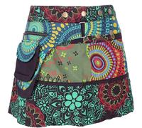 GURU SHOP Wickelrock, Kurzer Patchwork Goa Rock, Cacheur - Petrol/bunt, Damen, Baumwolle