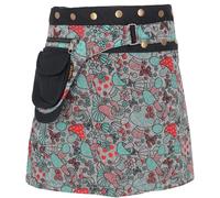 GURU SHOP Wickelrock, Kurzer Pilz Print Goa Rock, Cacheur mit Druckknöpfen, Damen, Grau, Baumwolle, Size:One Size