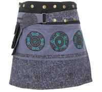 GURU SHOP Wickelrock, Kurzer Rock, Cacheur, Mandala Patchworkrock - Graublau, Damen, Baumwolle