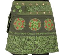 GURU SHOP Wickelrock, Kurzer Rock, Cacheur, Mandala Patchworkrock - Olivgrün, Damen, Baumwolle