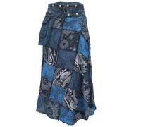 GURU SHOP Wickelrock, Langer Rock mit Druckknöpfen, Boho Stonewash Patchworkrock - Blau, Damen, Baumwolle, Size:L/XL