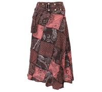 GURU SHOP Wickelrock, Langer Rock mit Druckknöpfen, Boho Stonewash Patchworkrock - Braun, Damen, Baumwolle, Size:S/M
