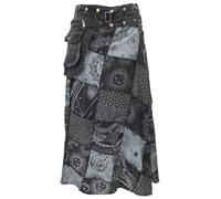 GURU SHOP Wickelrock, Langer Rock mit Druckknöpfen, Boho Stonewash Patchworkrock - Schwarz, Damen, Baumwolle, Size:L/XL