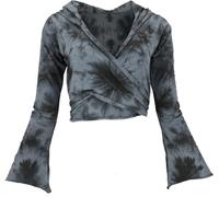 GURU SHOP Wickeltop, Yogatop, Langarmshirt mit Trompetenärmeln - Batik/grau, Damen, Size:M