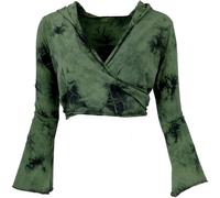 GURU SHOP Wickeltop, Yogatop, Langarmshirt mit Trompetenärmeln - Batik/grün, Damen, Size:S