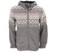 GURU SHOP Wolljacke mit nordischem Muster, Strickjacke aus Wolle | Fleece gefütterte Jacke, flauschige Kapuze, Reißverschlusstaschen, handgefertigt in Nepal.