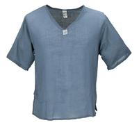 GURU SHOP Yoga Hemd, Alternatives Baumwollhemd, Leichtes Freizeithemd, Kurzarm Schlupfhemd - Blau, Herren, Size:XXL